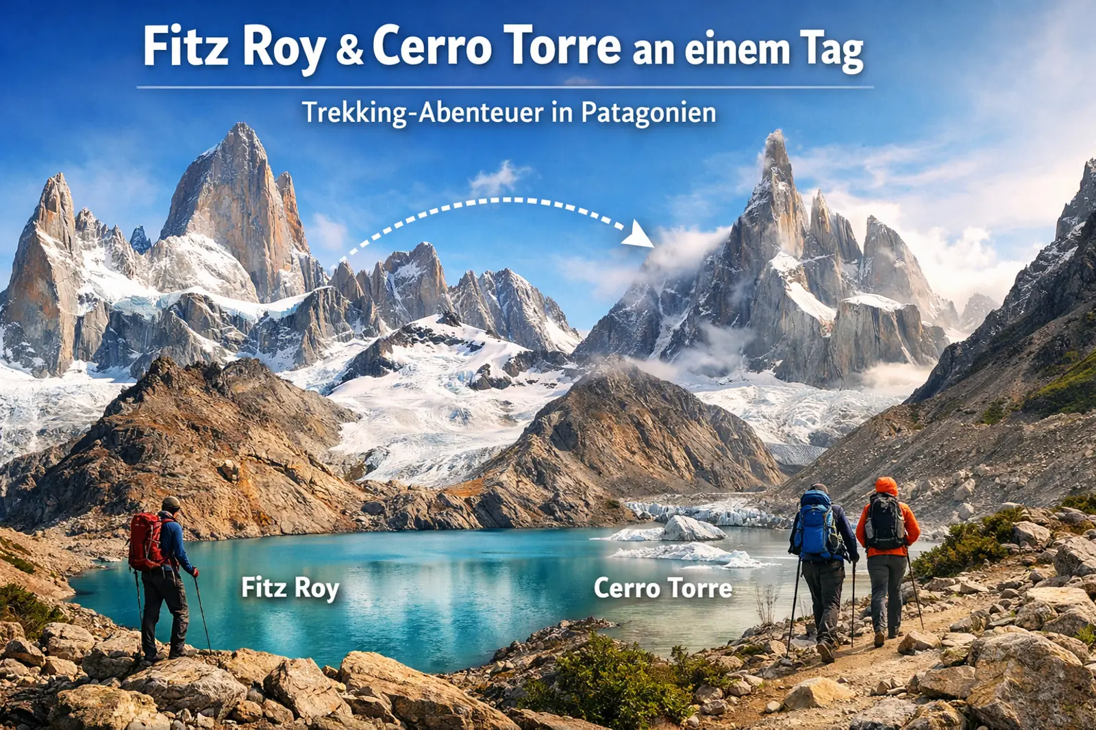 Trekkingtour Fitz Roy und Cerro Torre an einem Tag in Patagonien mit Blick auf Laguna und Bergpanorama